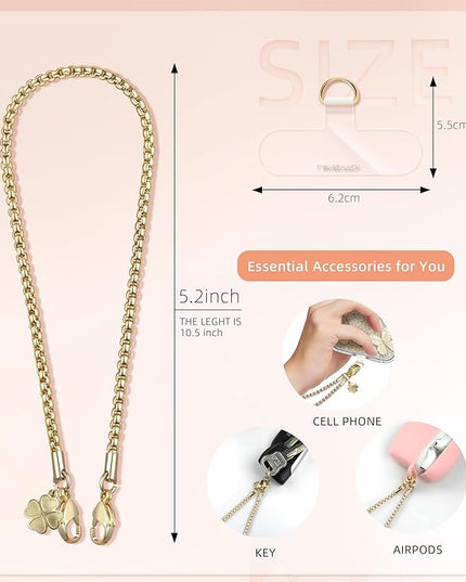 ROCONTRIP Metal Phone Lanyard with Gold Chain Detachable Phone Chain Wristlet with 2 Tether Tabs Universal iPhone Wrist Strap Premium Metal Buckles,Non-Rust,Unbreak iPhone Wristlet For Travel Shopping
