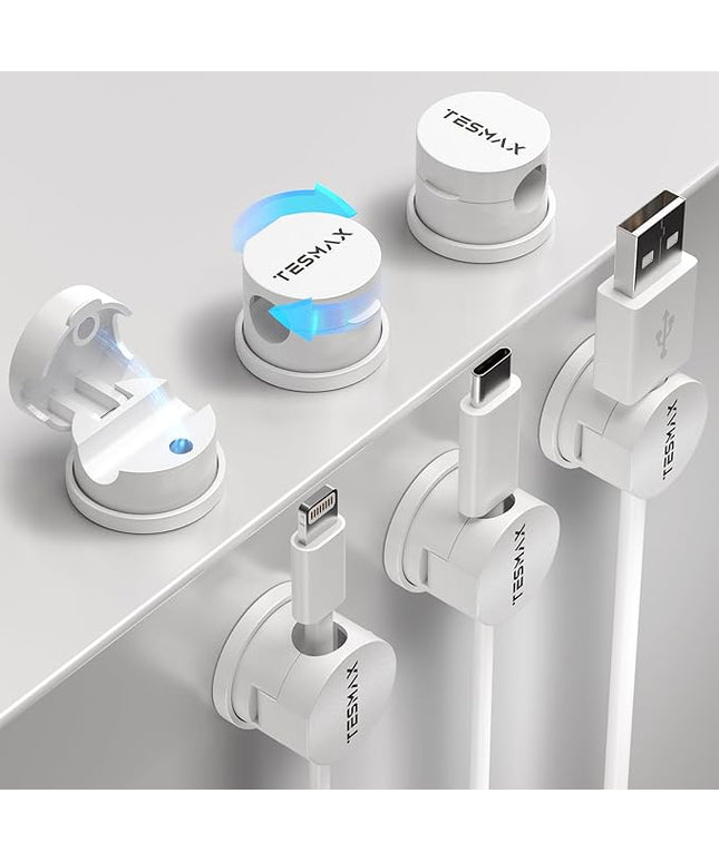 Magnetic Cable Clips 360° Rotation Cord Holder, 6Pack Cord Organizer 1s Lock Cable Smooth Adjustable Desk Organizers and Accessories, Adhesive Cord Clips for Nightstand,Phone,Wall,Car,Home Office