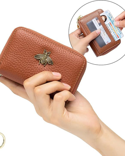 imeetu RFID Credit Card Holder, Small Leather Zipper Card Case Wallet for Women