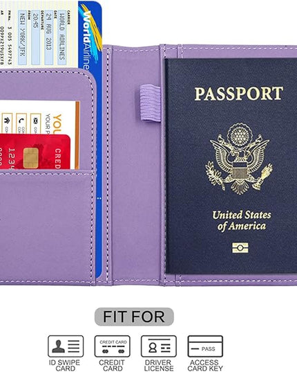 Melsbrinna Premium Leather Passport Holder Covers Case, Waterproof Rfid Blocking Travel Wallet Passport Holder with Pen Holder, Cute Passport Book for Women/Men