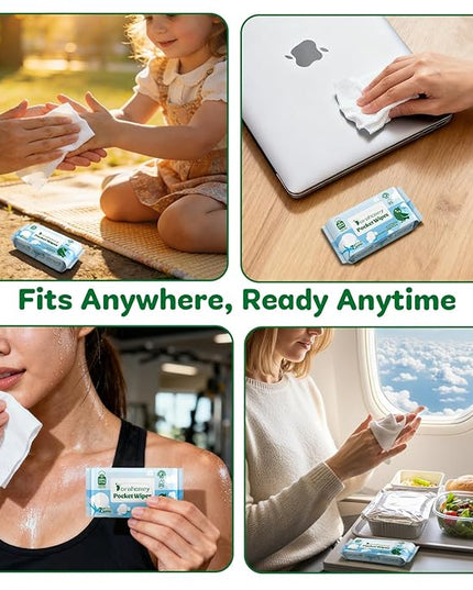 100% Cotton Travel Wipes for Sensitive Skin, 99% Water Hypoallergenic Mini Wet Wipes, Unscented Pocket Wipes Travel Essentials for Adults, Kids & Baby Care, 168 Count (24 Packs of 7)