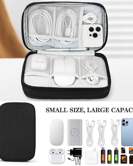 FYY Electronic Organizer, Large Travel Cable Organizer Bag Pouch Electronic Accessories Carry Case Portable Waterproof Double Layers All-in-One Storage Bag for Cable, Cord, Charger, Pattern Black