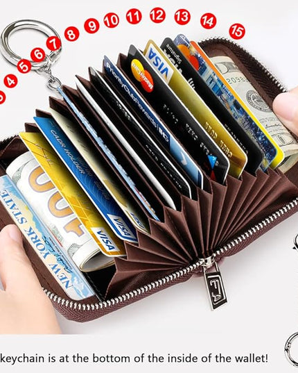 FurArt Zipper Wallet Women, RFID Blocking Credit Card Wallet, Business Card Holder, Compact Size KeyChain Wallet