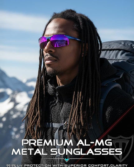 ATTCL Polarized Sunglasses Men Sports: UV Protection Anti Glare Wrap Around Lightweight Metal Driving Fishing Golf Running