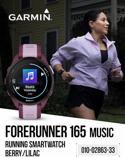 Wearable4U Garmin Forerunner 165 Music Running Smartwatch, Colorful AMOLED Touchscreen, Training Metrics and Recovery Insights Includes PowerPack +Adapters Bundle, Berry/Lilac