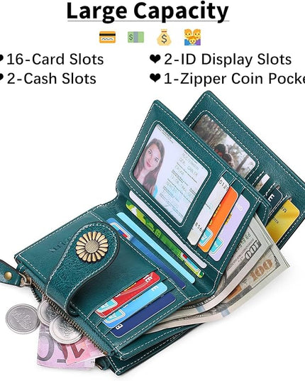 SENDEFN Small Womens Wallet Leather Bifold Card Holder RFID Blocking with Zipper Coin Pocket
