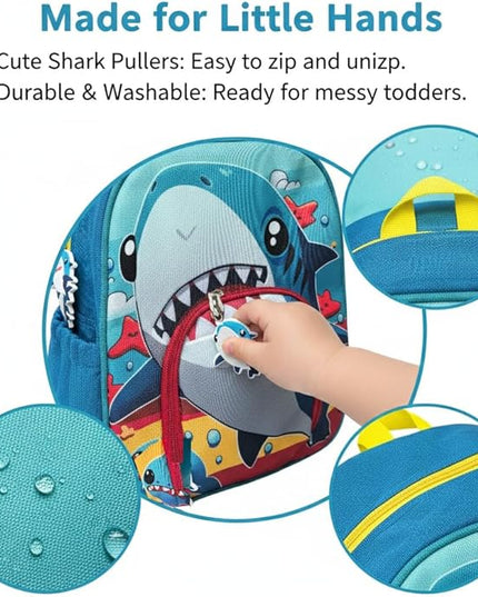 Kids Backpack for Boys and Girls, Kindergarten School Bag with Chest Strap (Blue Shark, 12 Inch)