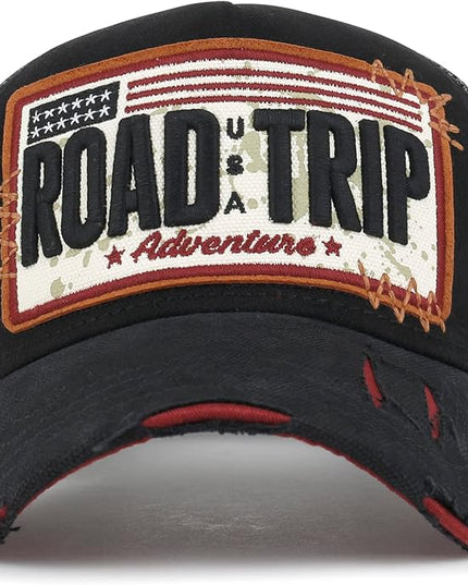 ililily Premium Road Trip Vintage Distressed Snapback Trucker Hat Baseball Cap