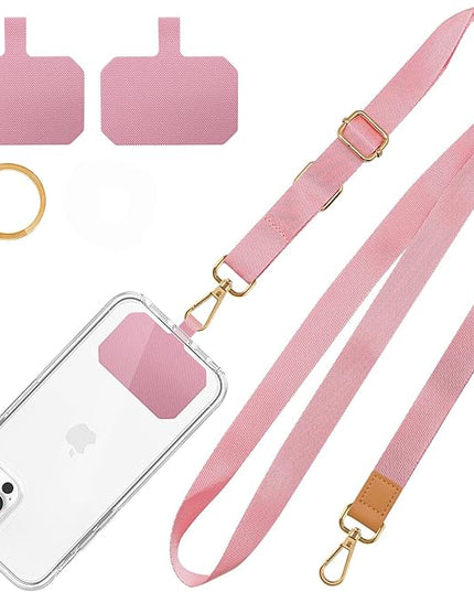 Phone Lanyard,Adjustable Neck Strap Crossbody Nylon Lanyard with Wrist Strap for All Smartphone,Keys,Card Holder and Personal Effects (Solid Pink)