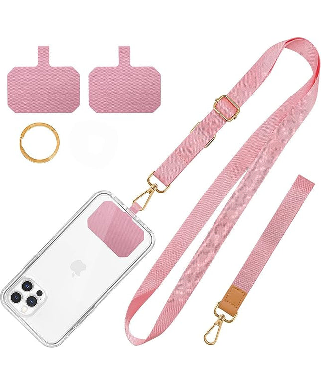Phone Lanyard,Adjustable Neck Strap Crossbody Nylon Lanyard with Wrist Strap for All Smartphone,Keys,Card Holder and Personal Effects (Solid Pink)