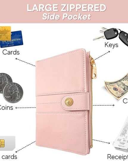 elzama Passport Holder for Travel Women, RFID Passport Wallet with Zipper Pocket, Credit Card, Pen, Sim Card, Cash, Coins Holders, Travel Passport Wallet with Zipper, Pink