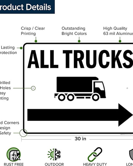 All trucks With Right Arrow Sign, 24x30 Inches, Rust Free .063 Aluminum, Fade Resistant, Made in USA by My Sign Center