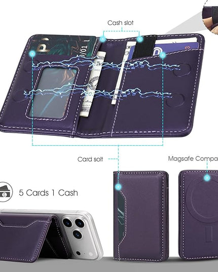 ASAPDOS For MagSafe Wallet,Magnetic Card Holder RFID Blocking Wallet with 5 Card Slots & Cash Pocket For iPhone 17/16/ 15/14/ 13/12/ Pro/Max/Plus/Air Purple