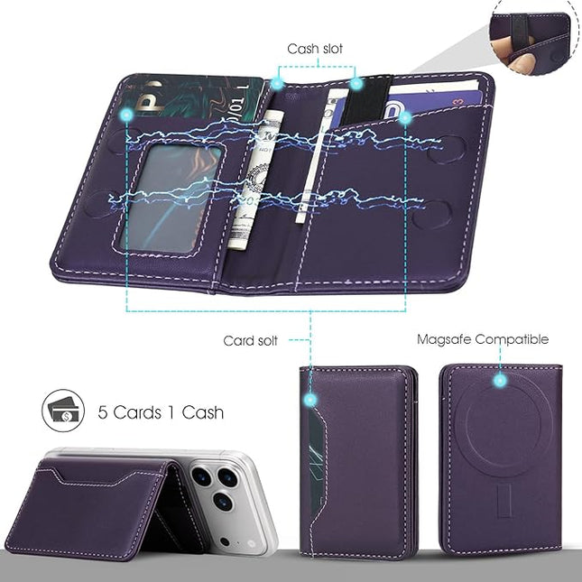 ASAPDOS For MagSafe Wallet,Magnetic Card Holder RFID Blocking Wallet with 5 Card Slots & Cash Pocket For iPhone 17/16/ 15/14/ 13/12/ Pro/Max/Plus/Air Purple