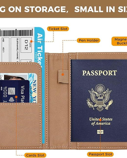 Melsbrinna Premium Leather Passport Holder Covers Case, Waterproof Rfid Blocking Travel Wallet Passport Holder with Pen Holder, Cute Passport Book for Women/Men