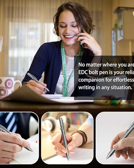 Metal Bolt Action Pen: Heavy-Duty Stainless Steel EDC Ballpoint Pen with Retractable Mechanism and Pocket Clip - Refillable, Designed for Smooth Writing
