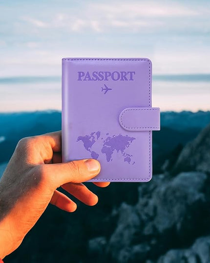 Passport Holder for Travel,Passport Holder with Card Slots Holder,Passport Case,Passport cover for Women and Men,Passport Wallet Travel Essentials and Accessories (Buckle, PURPLE)
