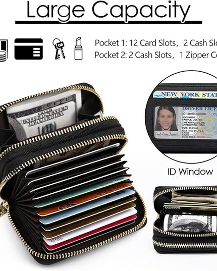 imeetu RFID Credit Card Holder, Small Leather Zipper Card Case Wallet for Women