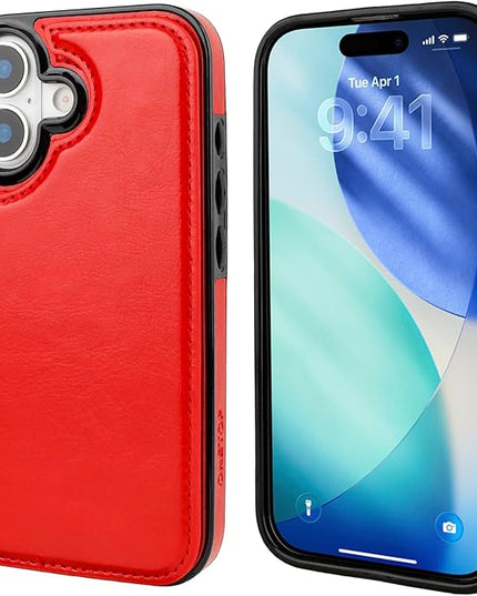 ONETOP Compatible with iPhone 17 Wallet Case with Card Holder, PU Leather Kickstand Card Slots Case, Double Magnetic Clasp and Durable Shockproof Cover 6.3 Inch (Red)