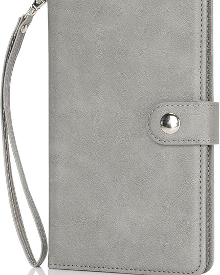 Passport Holder for Travel Essentials, RFID Blocking PU Leather Wallet Cover with Wristlet Strap Magnetic Closure Passport Book Holders Case for Women and Men, Grey