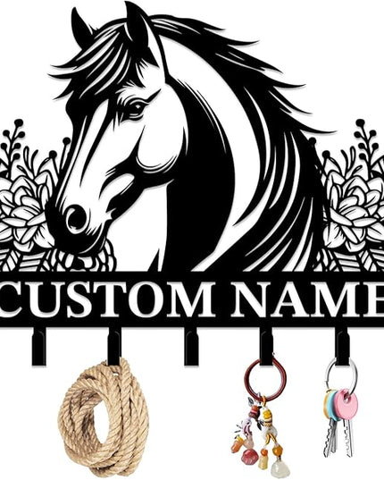 peanut case Personalized Farm Horse Keys Hooks,Custom Name Metal Cowboy Horse Art Keys Hooks,Metal Horse Lover Wall Home Storage Decorative Keys Hooks,Key Holder Hooks for Wall (Style H)