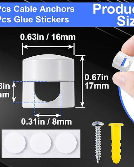 3 Sets Charger Holders for Cords, White Adjustable Cable Anchor Holders, Adhesive Metal Cord Clips, Cable Management Wire Organizers for Desk, Office, Nightstand