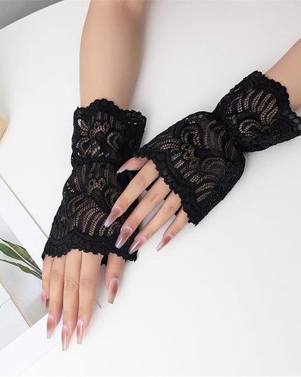 Elegant Lace Flower Gloves Detachable Cuff Sleeves Hand Wear Accessory for Women Fashion Layering Formal Outfit