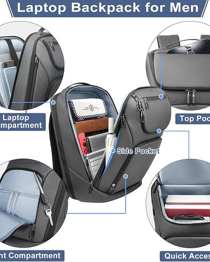 hk Business Smart Backpack for Men Anti-Theft for 17.3 Inch Laptop with USB Charging Port Water-Resistant Large Durable Compact 30L for Travel College Work-Deep Grey