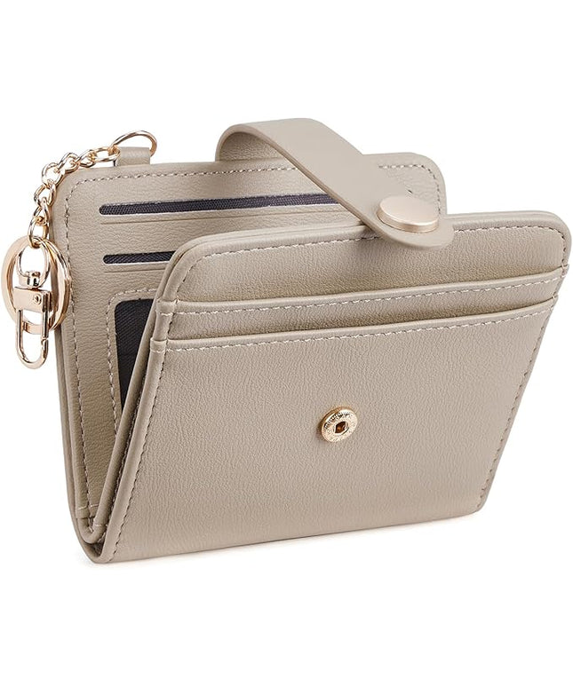 POIUGOYA Slim Wallet for Women,RFID Blocking Bifold Credit Card Holder with Zipper Coin Pocket,ID Window,Keychain