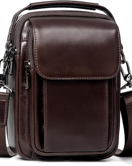 Augus Leather Small Messenger Bag For Men Crossbody Handbag Shoulder Sling Travel Bags for Men Purse Daypack Magnetic Buckle
