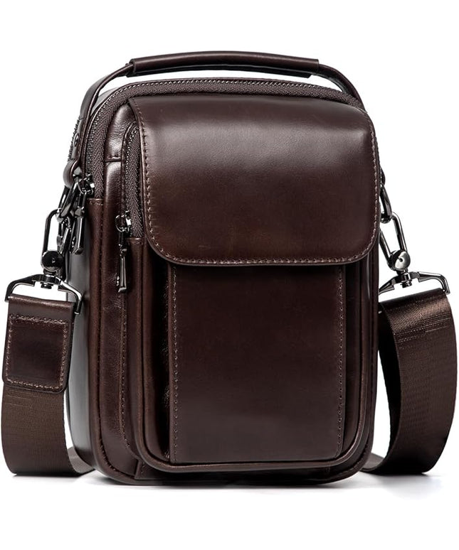 Augus Leather Small Messenger Bag For Men Crossbody Handbag Shoulder Sling Travel Bags for Men Purse Daypack Magnetic Buckle