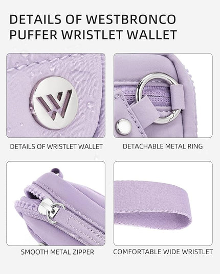 WESTBRONCO Wristlet Wallets for Women Nylon Quilted RFID Wallet with 3 Zipper Purse for Travel