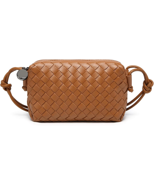 Woven Leather Crossbody Bag,Small Woven Crossbody Purse for Women, Mini braided Clutch Shoulder Handbag,Light Weight