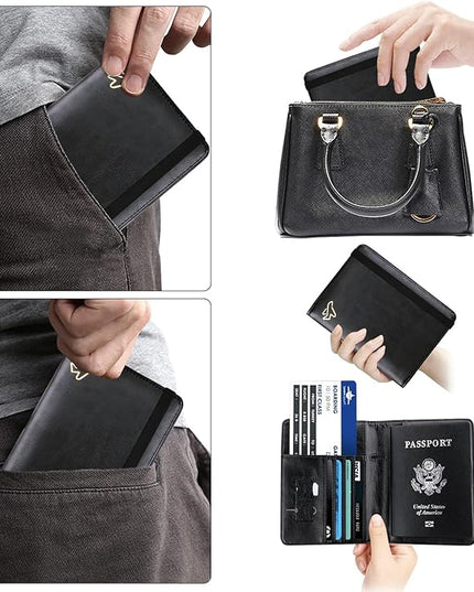 WALNEW Passport Holder for Travel, RFID Passport Cover Wallet for Women Men, PU Leather Passport Book Card Holder Case with Pen, Travelling Essentials for Flying