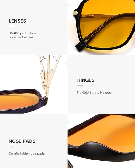 SOJOS Sunglasses for Women & Men, Square, Retro, Polarized Lens, Trendy Aviator, 90s Shades