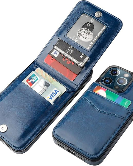 KIHUWEY Compatible with iPhone 13 Pro Max Case Wallet with Credit Card Holder, Premium Leather Magnetic Clasp Kickstand Heavy Duty Protective Cover for iPhone 13 Pro Max 6.7 Inch(Blue)