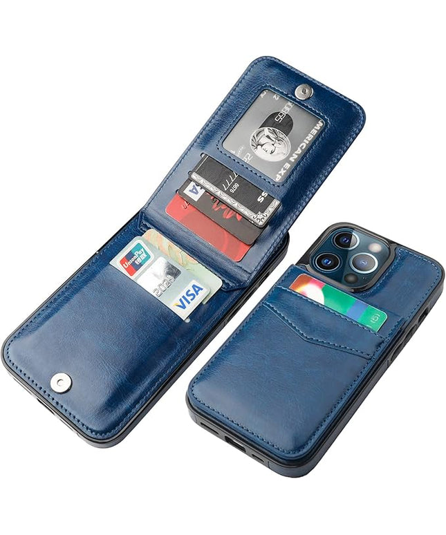 KIHUWEY Compatible with iPhone 13 Pro Max Case Wallet with Credit Card Holder, Premium Leather Magnetic Clasp Kickstand Heavy Duty Protective Cover for iPhone 13 Pro Max 6.7 Inch(Blue)