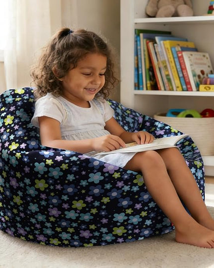 YuppieLife Kids Storage Bean Bag Cover（No Filling） Toy Organizer|Carrying Handle Sofa|Available for Kids and Teenager|Cuddle Chair|Machine Washable and Durable（38“,Blue Flowers）