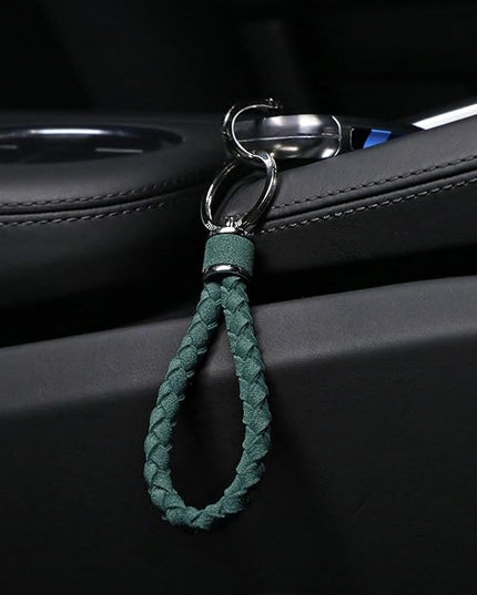 BETTERHUMZ Leather Key Fob Car Weave Keychain Ring Woven Strap Braided Key Chain for Alcantara Accessories