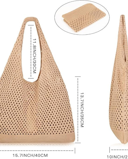 COOKOOKY Crochet Beach Tote bag Summer Beach Bag for Women Aesthetic Mesh Tote Bag Hippie Bag Knit Bag
