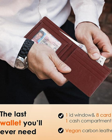 RUNBOX Wallet for Men Slim Leather Bifold RFID Blocking Minimalist Front Pocket Design with Gift Box