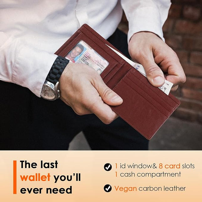 RUNBOX Wallet for Men Slim Leather Bifold RFID Blocking Minimalist Front Pocket Design with Gift Box
