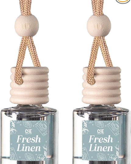 C&E Craft Co Hanging Car Air Freshener Diffuser 2 Pack, Long Lasting Fragrance Oil Car Freshener, Glass Bottle Auto Air Freshener, Made in USA (Fresh Linen)