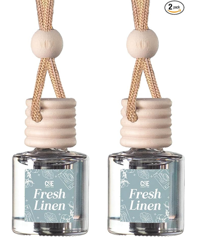 C&E Craft Co Hanging Car Air Freshener Diffuser 2 Pack, Long Lasting Fragrance Oil Car Freshener, Glass Bottle Auto Air Freshener, Made in USA (Fresh Linen)
