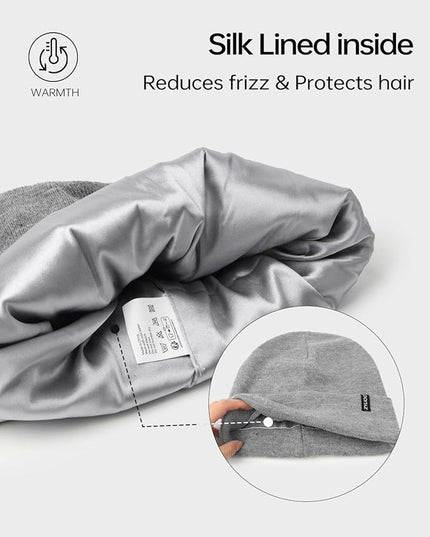 Zylioo Plus Size Fleece Lined Beanie Hat,2XL/XL/L/M/S Thermal Knitted Hat,Winter Warm Lined Snow Hats for Women Men