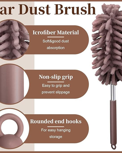 2 PCS Car Interior Duster with Extension Pole, Microfiber Car Dusters with Bendable Head, Cars Duster Exterior&Interior Scratch Free, for Cleaning of Vehicle Details, Offices, Window, Furniture(Brown)