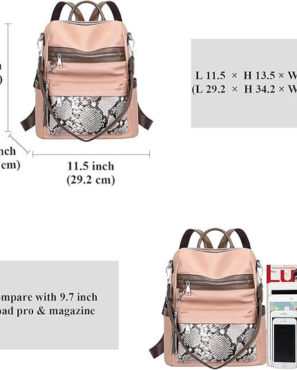 ALTOSY Genuine Leather Backpack Purse for Women Convertible Shoulder bag Soft Crossdody Bag with Laptop Compartment Large (S108 Dark Pink/Coffee/Grey)