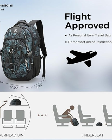 Swissdigital Laptop Backpack with USB Charging Port, Travel Backpack Fits 15.6 inches Computer, 31L Backpack for Men, Dark Green | SD803-96