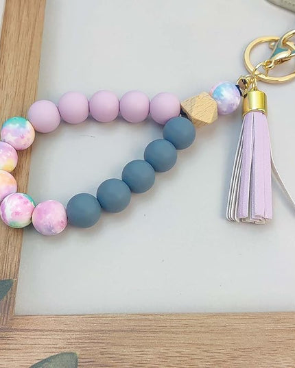 Phone Lanyard Silicone Beaded Phone Wrist Strap Cute Elastic Cell Phone Wristlet Chain Bracelet with 2 Tether Tab