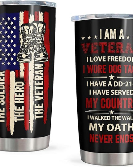 Veterans Day Gifts Tumbler 20oz, Gift for Veteran, Veteran Gifts for Men, Army/Marine Corps Veterans Present, Vietnam Veterans Present, Gift for Proud Patriotic Hard Head Veterans Drink Cup